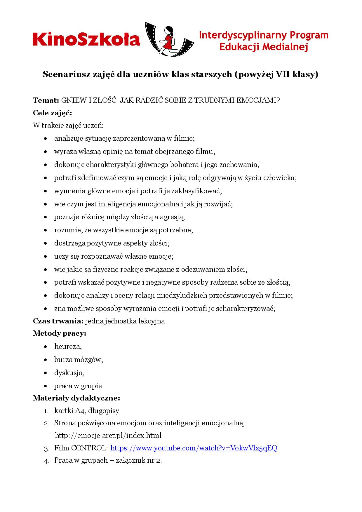 Filmowa lekcja wychowawcza: o złości - SZKOLENIE, materiały dydaktycze i certyfikat - obrazek 4